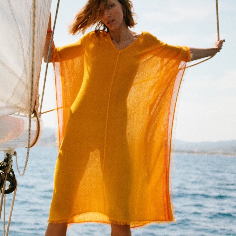 Zara Linen Blend Kaftan Dress Tunic Beach Pool Cover-Up Size XS-S